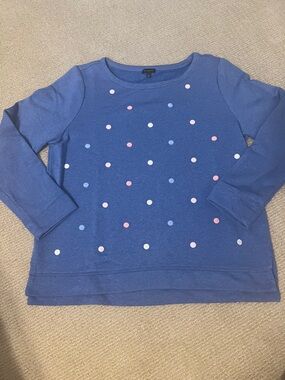 Talbots Blue Polka Dot Long-Sleeve Sweatshirt, size large
